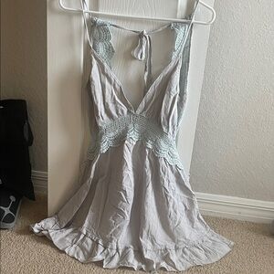 Delicate Light Blue Crochet-Trim Slip Dress